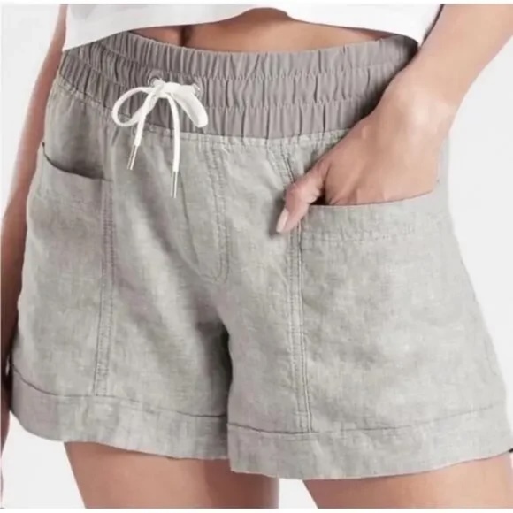 Athleta Pants - Athleta Cabo Linen High Waist Tan Shorts